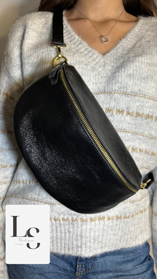 Sac banane noir metalic